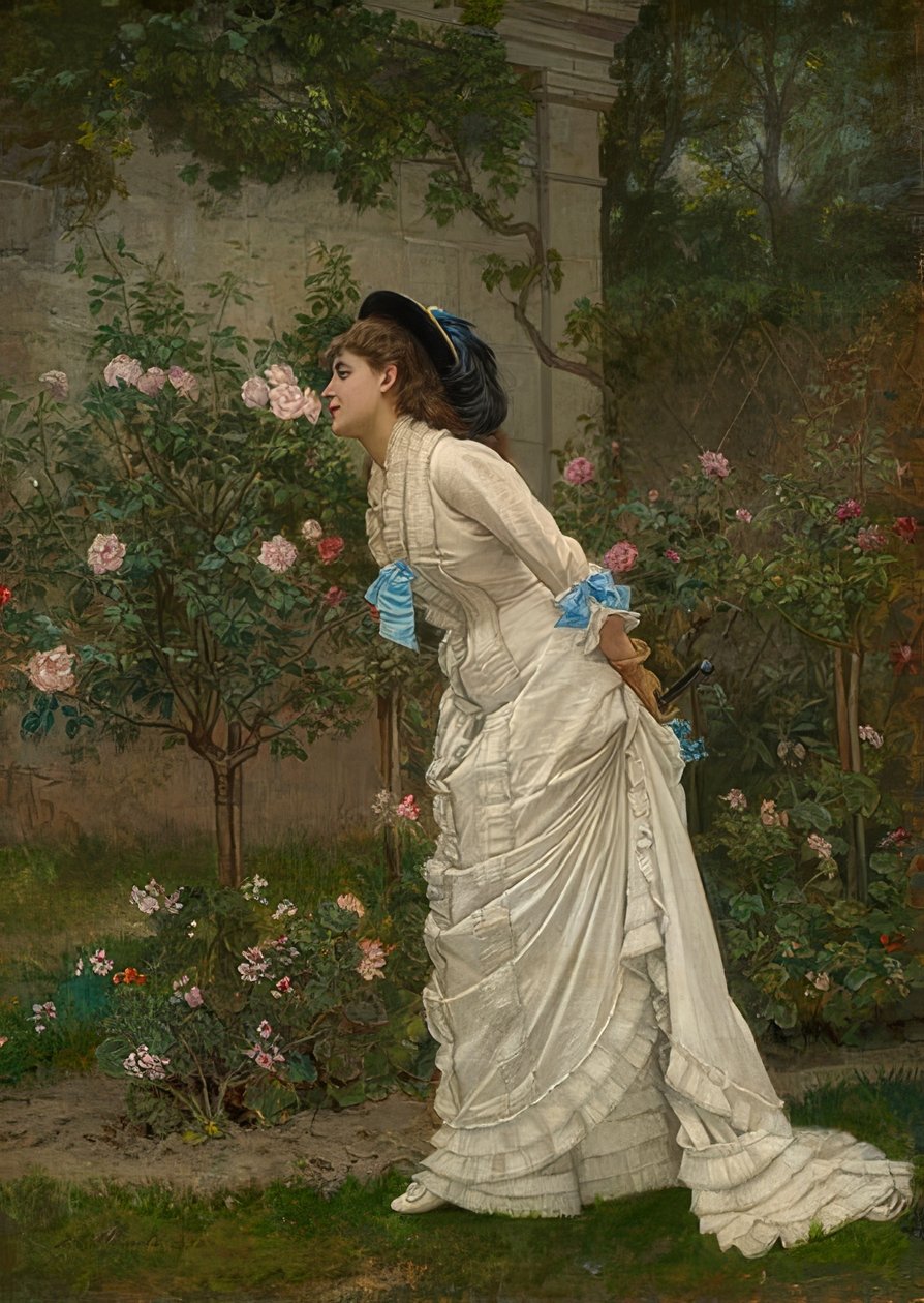 Senhora cheirando a rosas. 1879 de Auguste Toulmouche