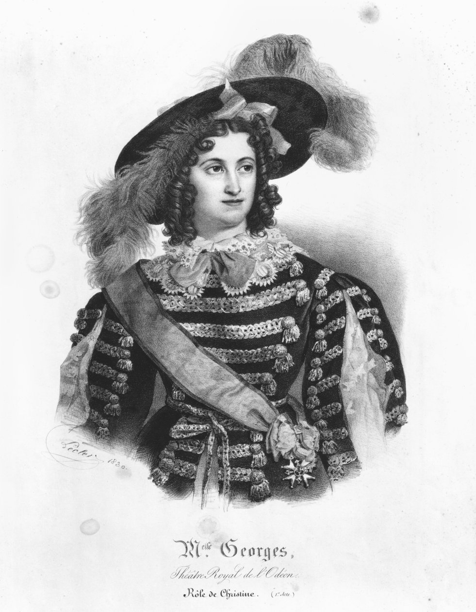 Mademoiselle George no papel da Rainha Cristina da Suécia de &39;Christine ou Stockholm, Fontainebleau et Rome&39; de Alexandre Dumas (1802-70) 1830 de Auguste Toussaint or Lecler Le clerc