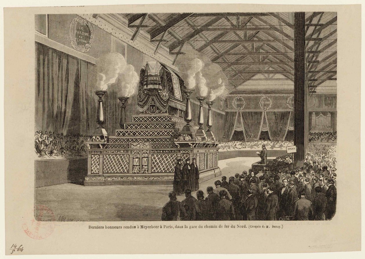 Últimas homenagens a Giacomo Meyerbeer em Paris, na Estação Ferroviária do Norte em 6 de maio de 1864, ca 1864. de Auguste Victor Deroy