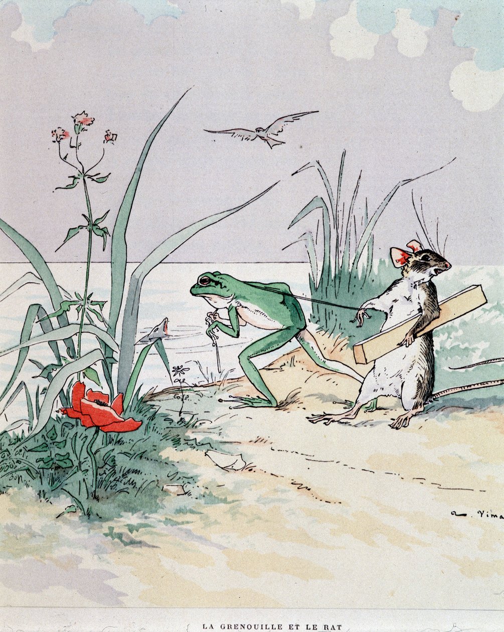 La frog et le rata - em "Fables de La Fontaine", Ill. de Auguste Vimar (1851-1916), Tours, em A, Mame & Fils de Auguste Vimar