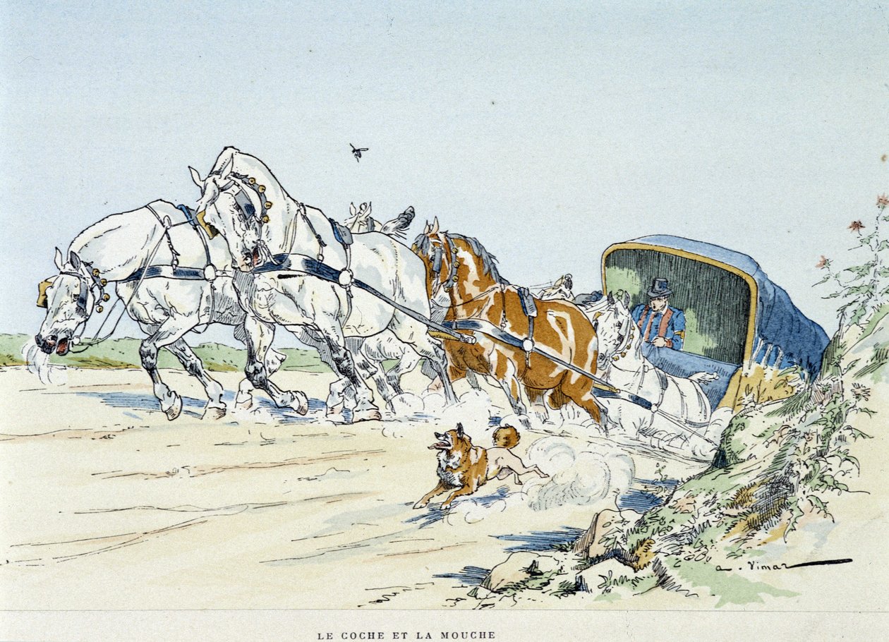 Le coche et la mouche - no "Fables de La Fontaine, ill. de Auguste Vimar (1851-1916), Tours, em A, Mame & Fils de Auguste Vimar