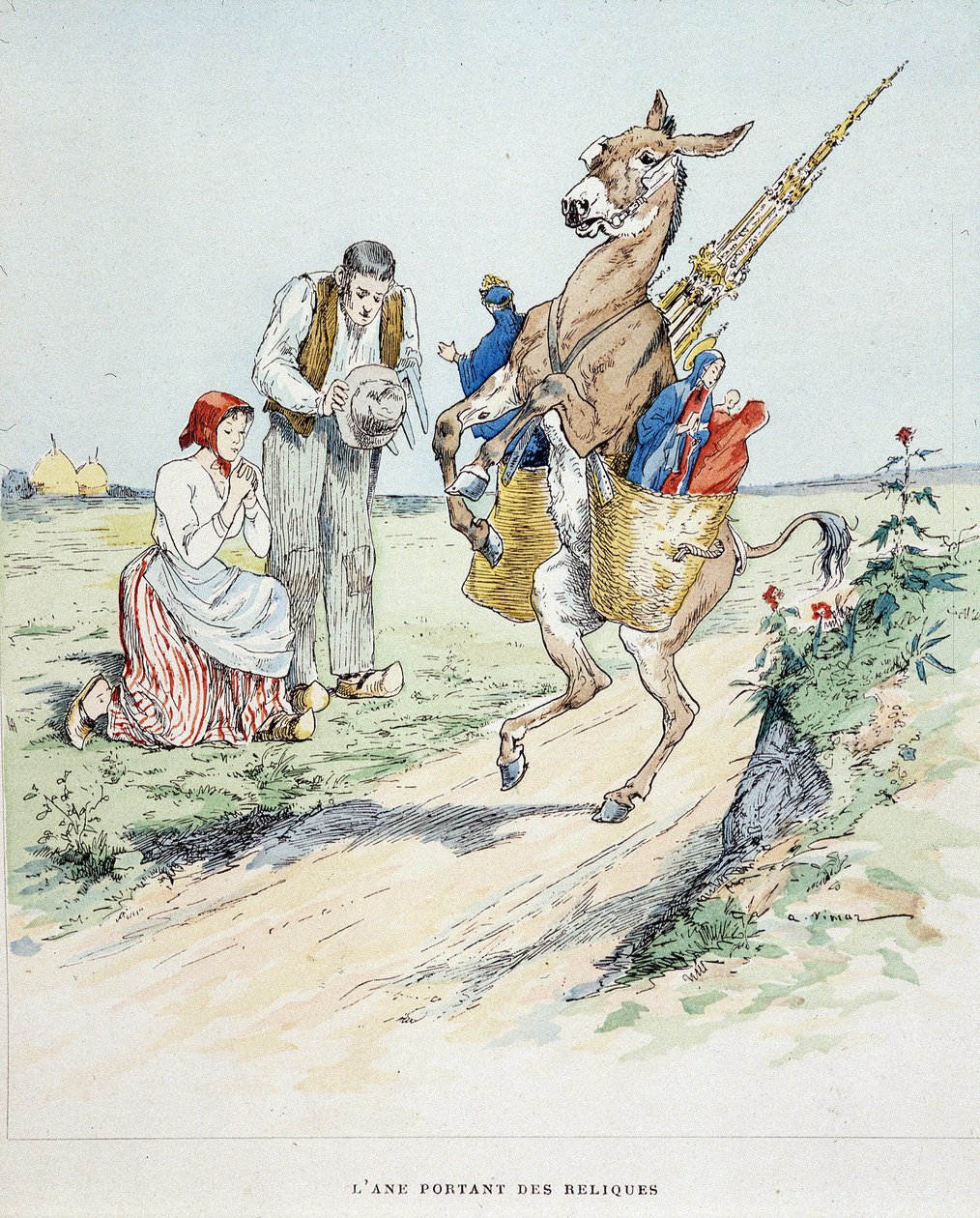 O burro com relíquias nas "Fábulas de La Fontaine, doente" de Auguste Vimar (1851-1916), Tours, em A, Mame & Fils de Auguste Vimar