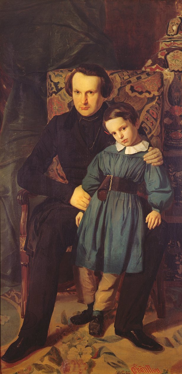 Victor Hugo (1802-85) e seu filho, François-Victor, 1836 de Auguste de Chatillon