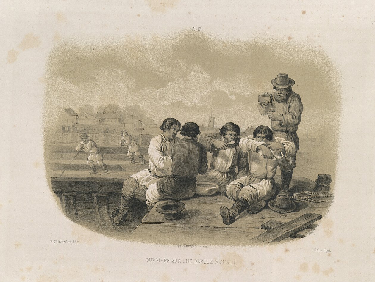 Construtores em um barco De: A Construção da Catedral de Santo Isaacs, 1845 de Auguste de Montferrand