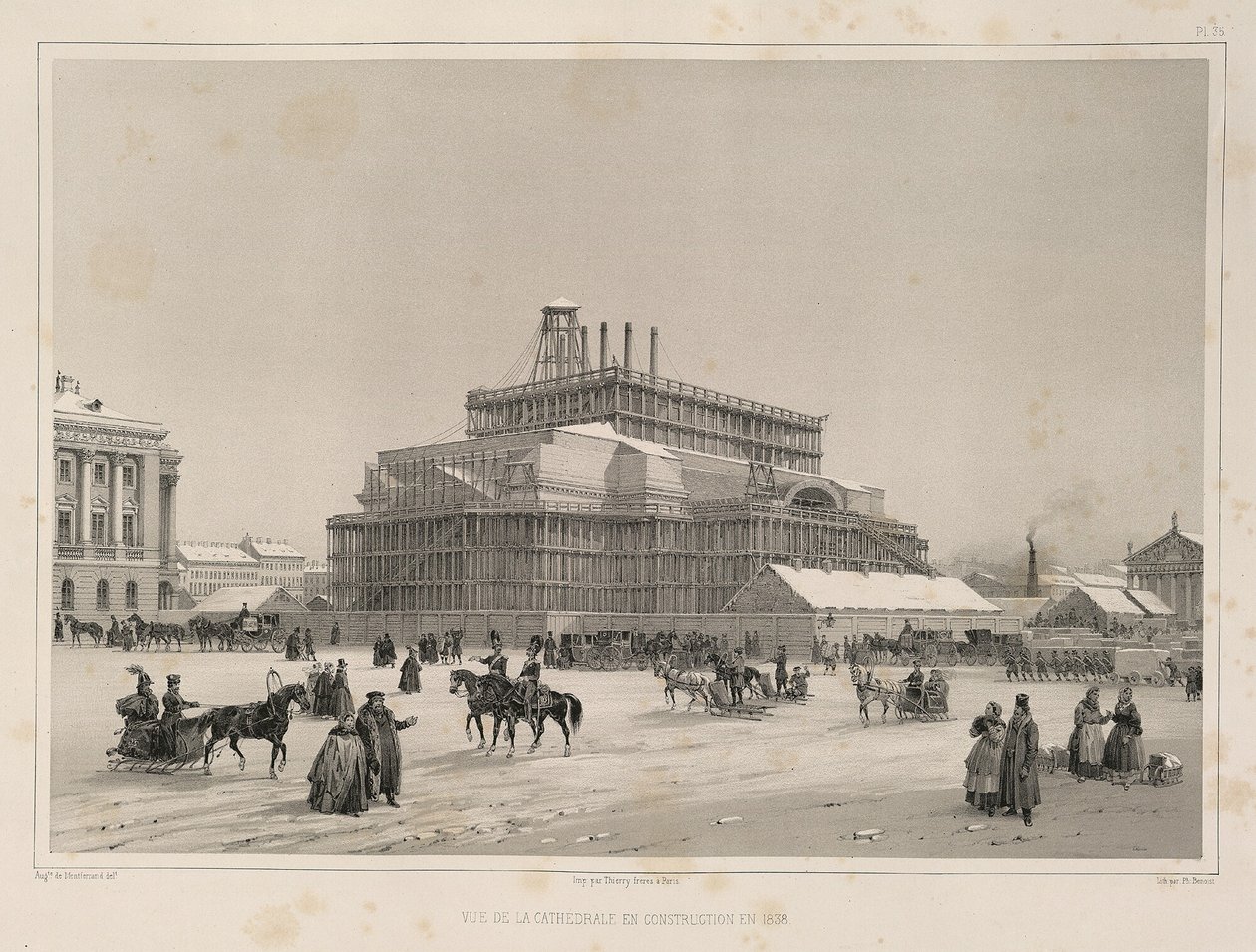 Obras de construção ca 1838 De: A construção da Catedral de Santo Isaacs, 1845 de Auguste de Montferrand
