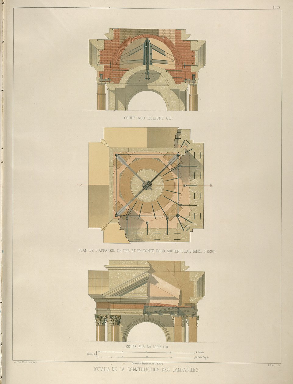 Detalhe da construção da torre do sino De: A Construção da Catedral de Santo Isaacs, 1845 de Auguste de Montferrand