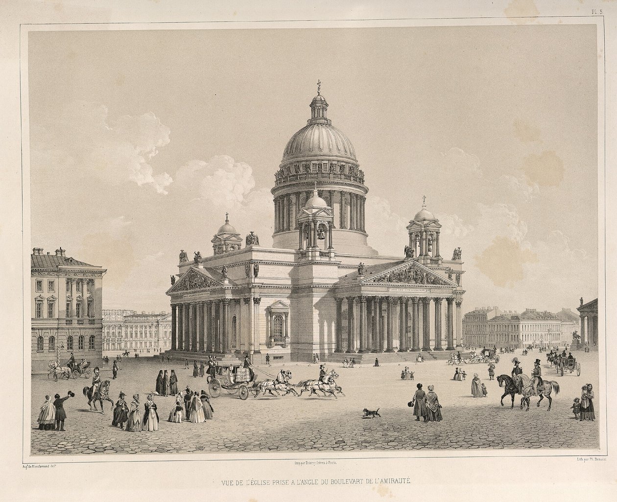 Catedral de Santo Isaacs vista da Admiralteysky Prospekt De: A construção da Catedral de Santo Isaacs, 1845 de Auguste de Montferrand