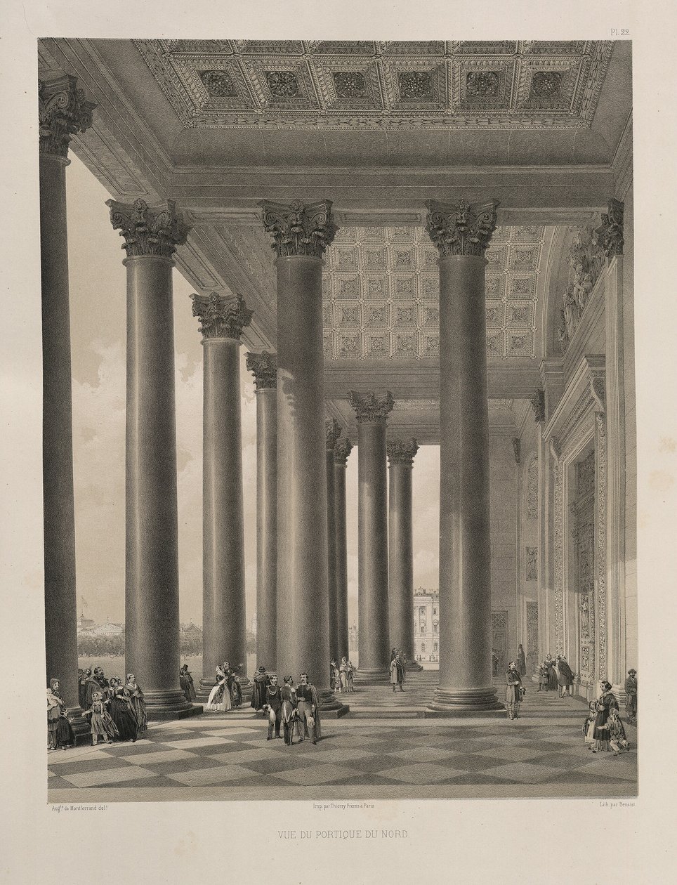 O portal norte da Catedral de Santo Isaacs De: A construção da Catedral de Santo Isaacs, 1845 de Auguste de Montferrand