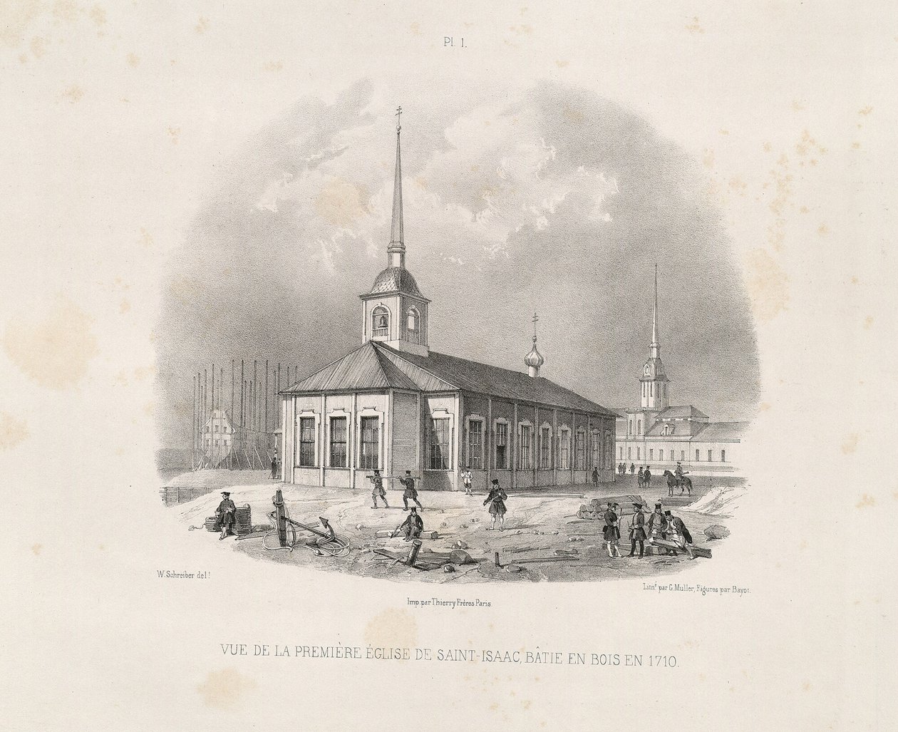 Véu da primeira primeira igreja de Santo Isaacs em 1710 De: A construção da Catedral de Santo Isaacs, 1845 de Auguste de Montferrand