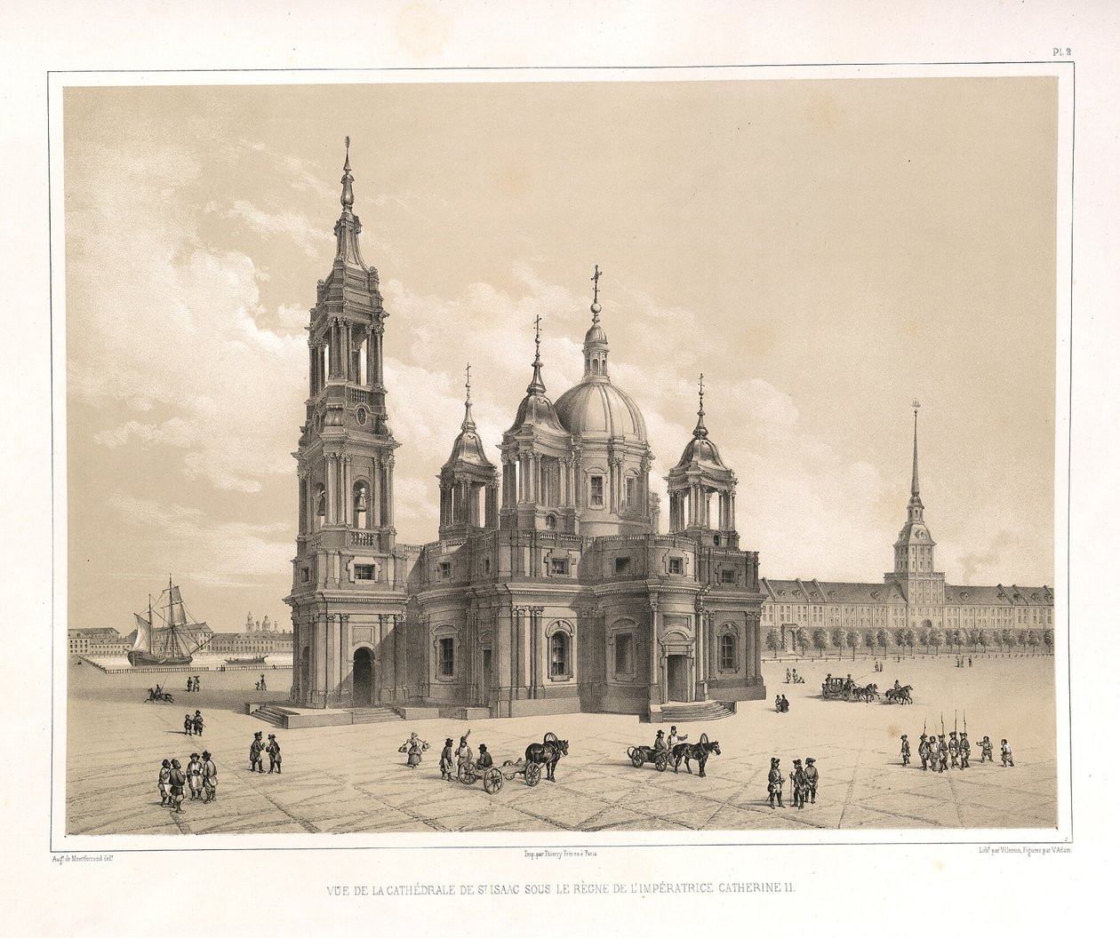 Vista da Catedral de Santo Isaacs na época de Catarina II De: A construção da Catedral de Santo Isaacs, 1845 de Auguste de Montferrand
