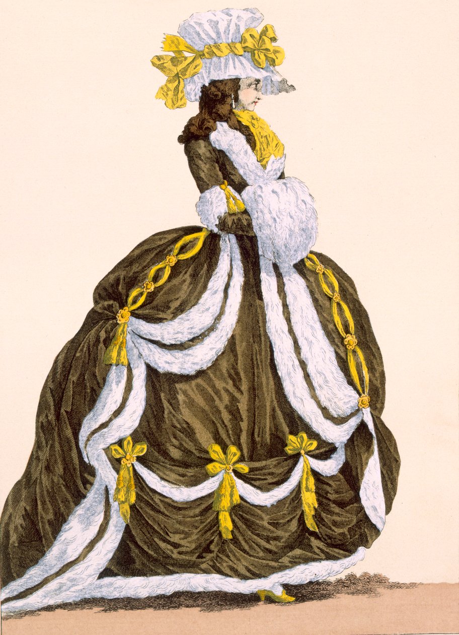 Vestido de caramelo para apresentação na corte, gravado por Dupin, placa no.276 de &39;Galeries des Modes et Costumes Francais&39;, c.1778-87 de Augustin de Saint Aubin