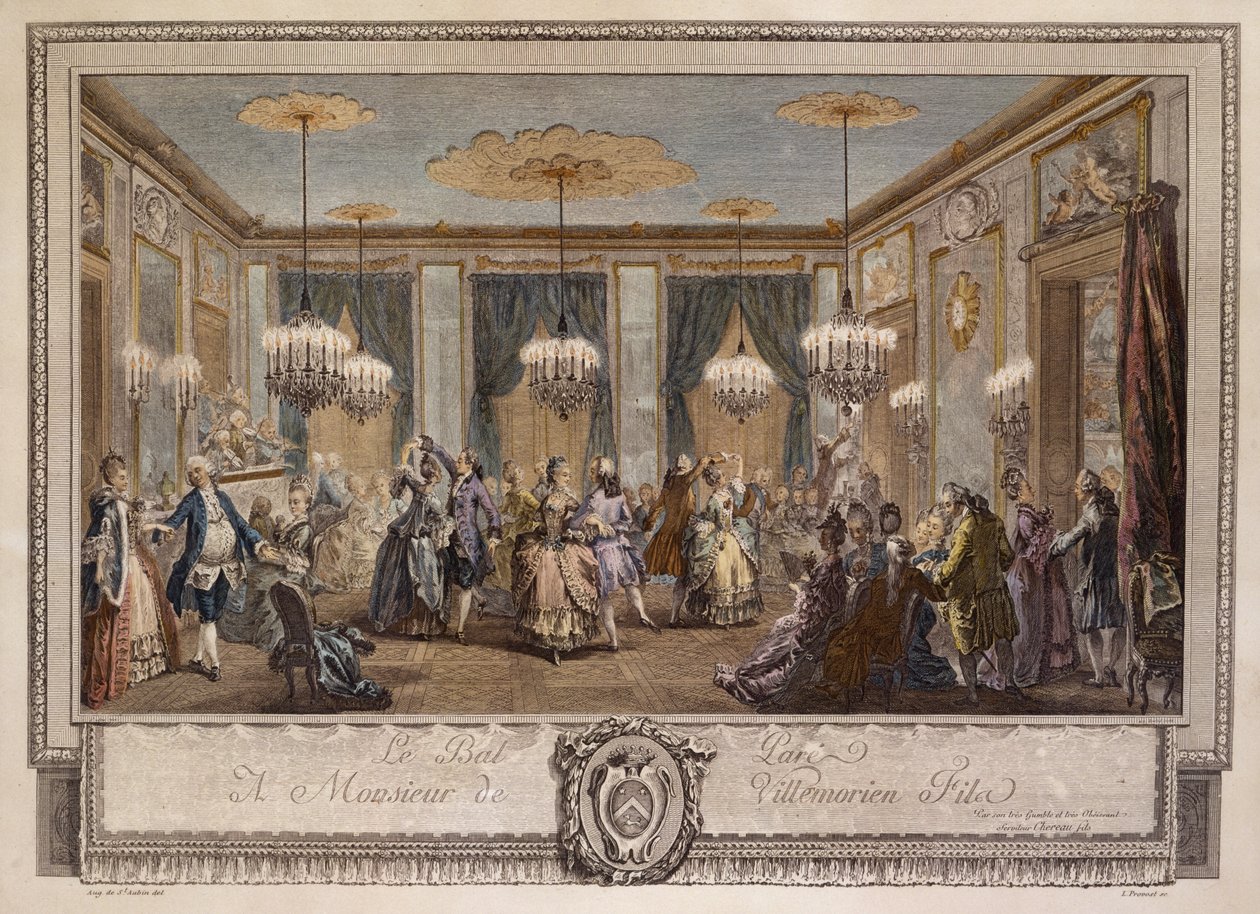 O Bal Pare um Monsieur de Villemorien Fila, gravado por L. Provost (gravura colorida à mão) de Augustin de Saint Aubin