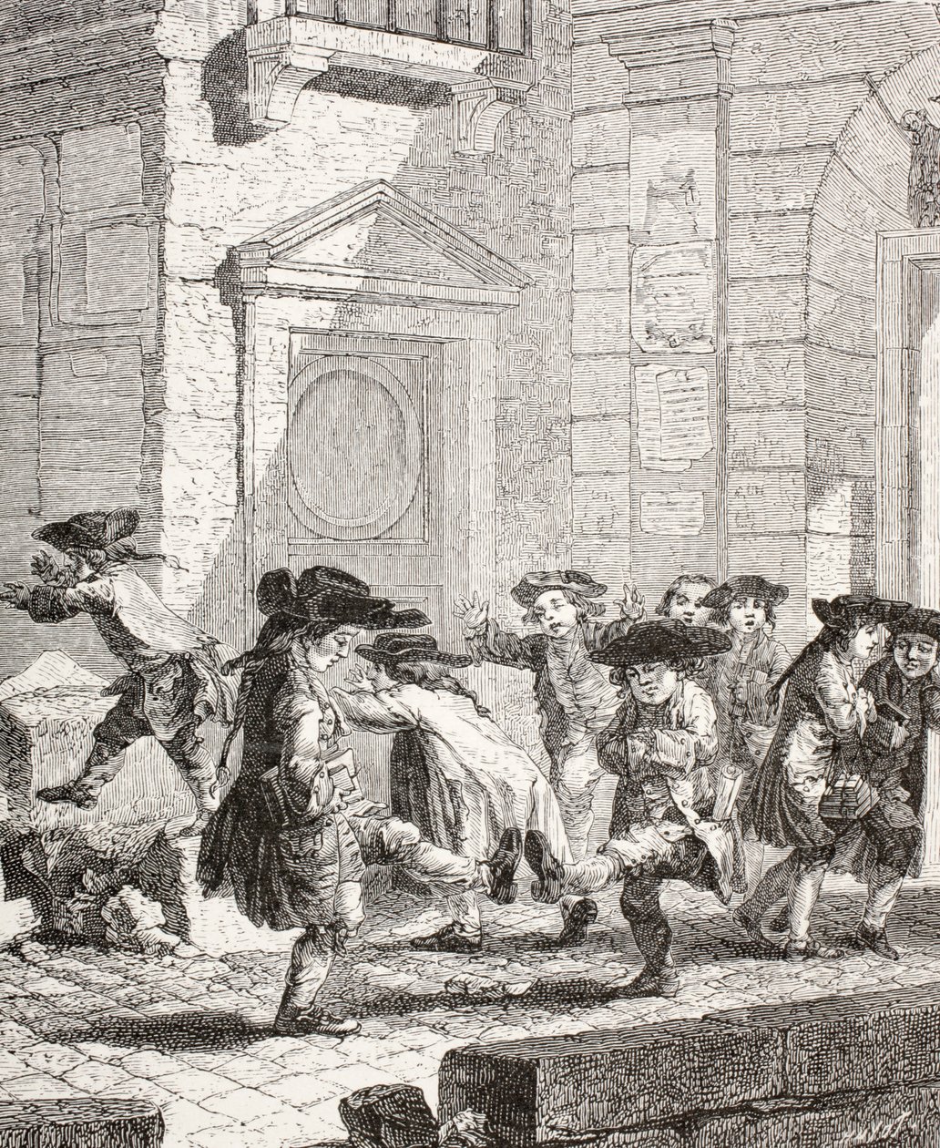 Crianças pequenas saindo da escola, 1875 de Augustin de Saint Aubin
