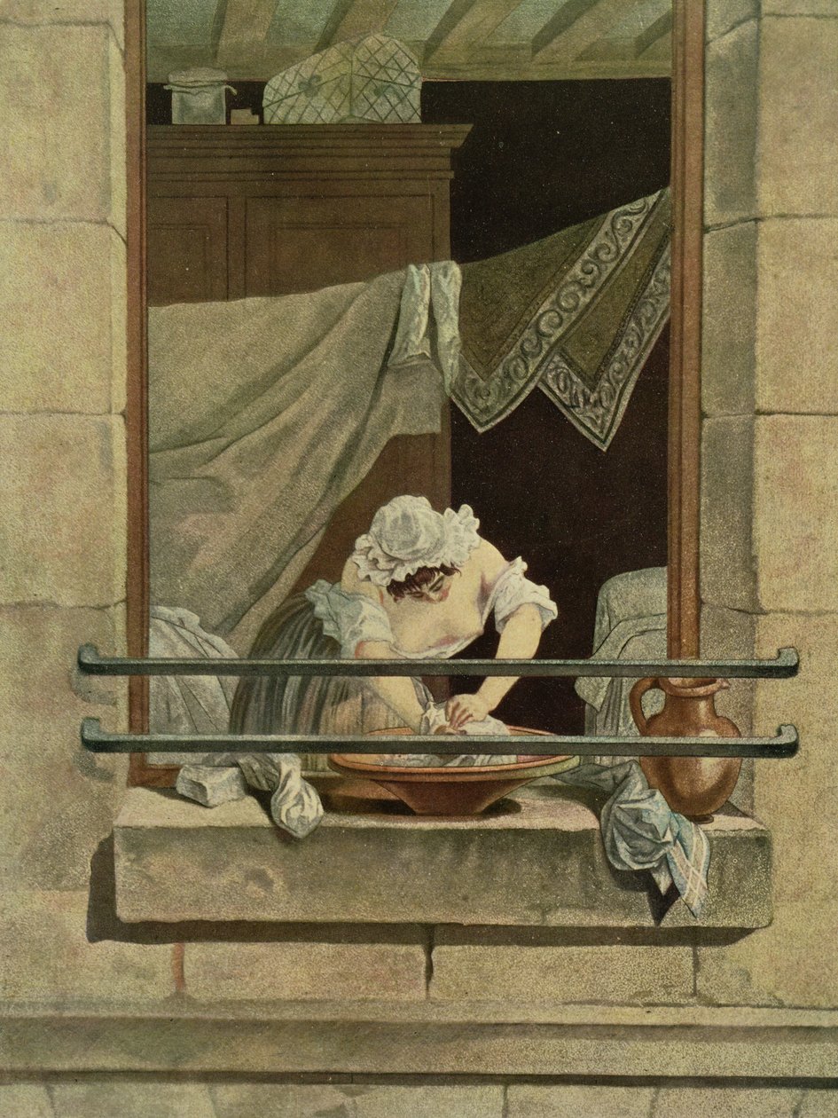 A lavadeira, gravada por J. Laurent Julien (c18th) e Jean-Baptiste Morret (fl.1790-1820) de Augustin de Saint Aubin