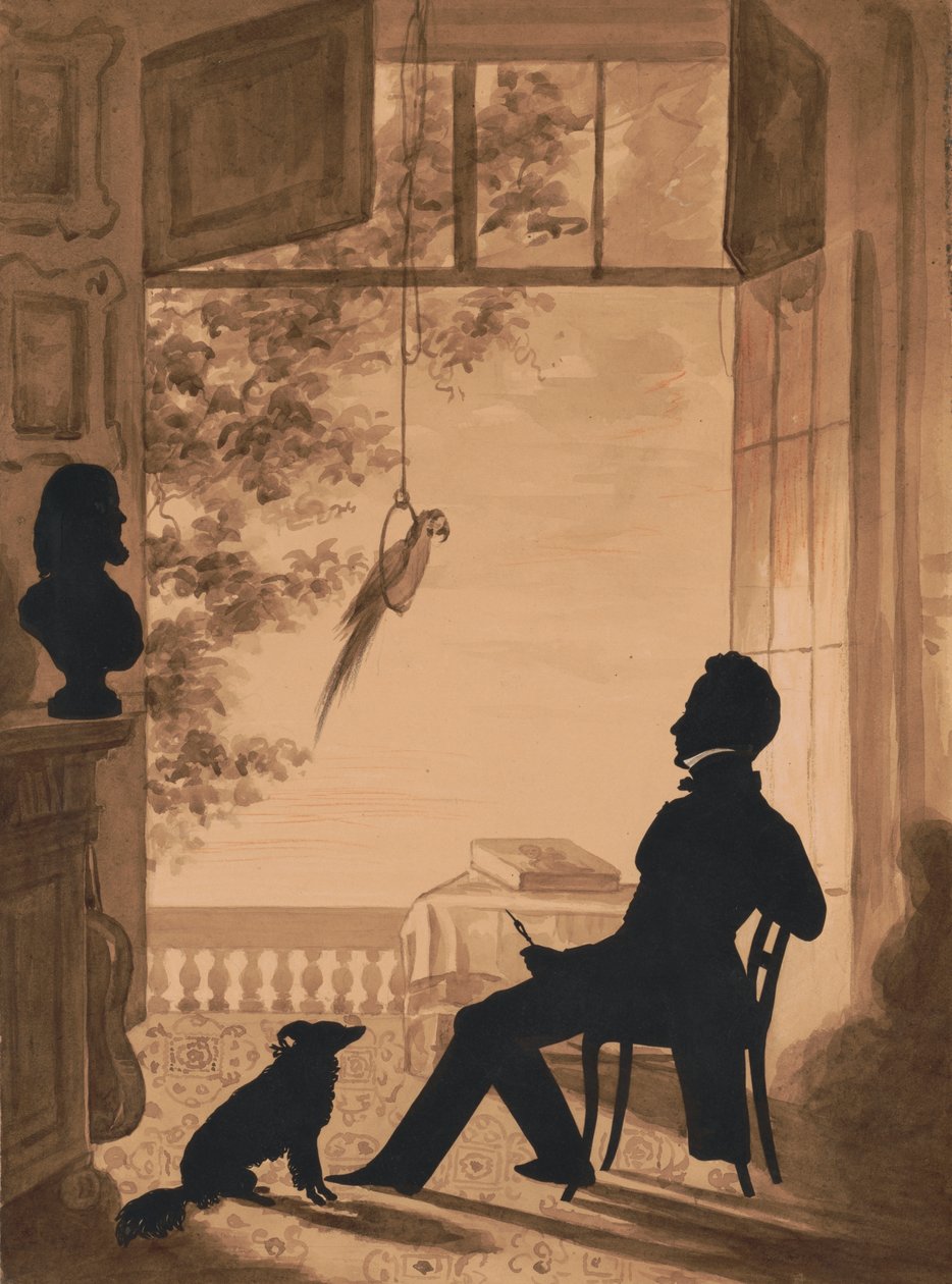 Perfil de silhueta do artista Charles Fenderich, 1841 (papel recortado em sépia) de Augustin Amant Constant Fidele Edouart