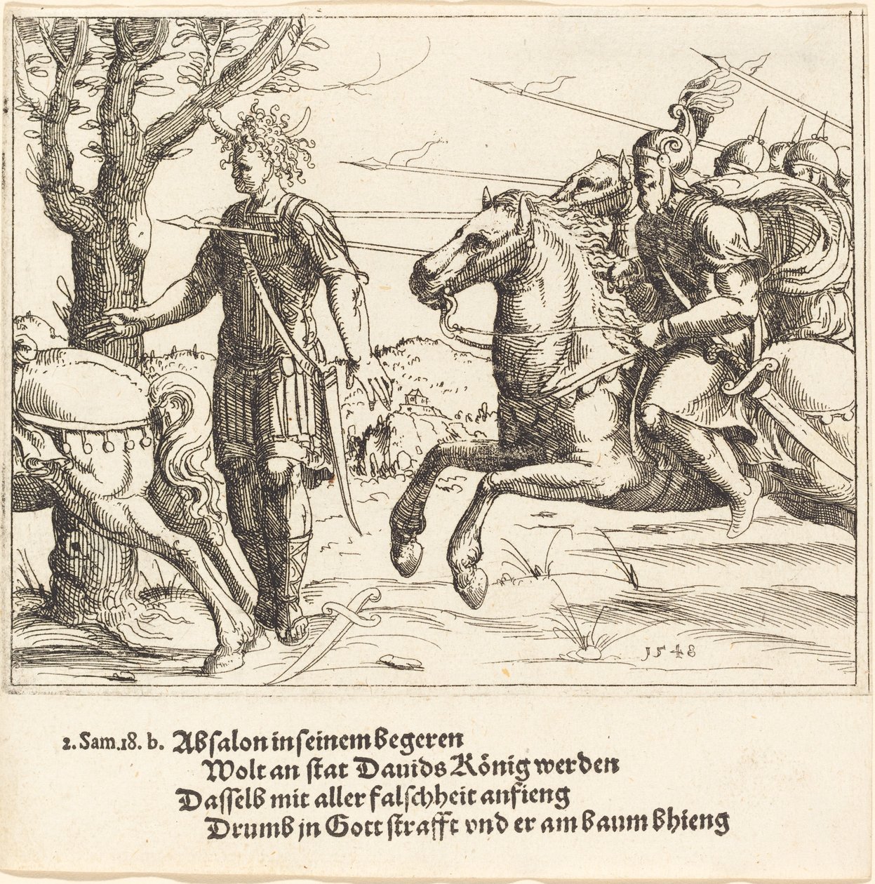 Absalão morto por Joabe, 1548. de Augustin Hirschvogel