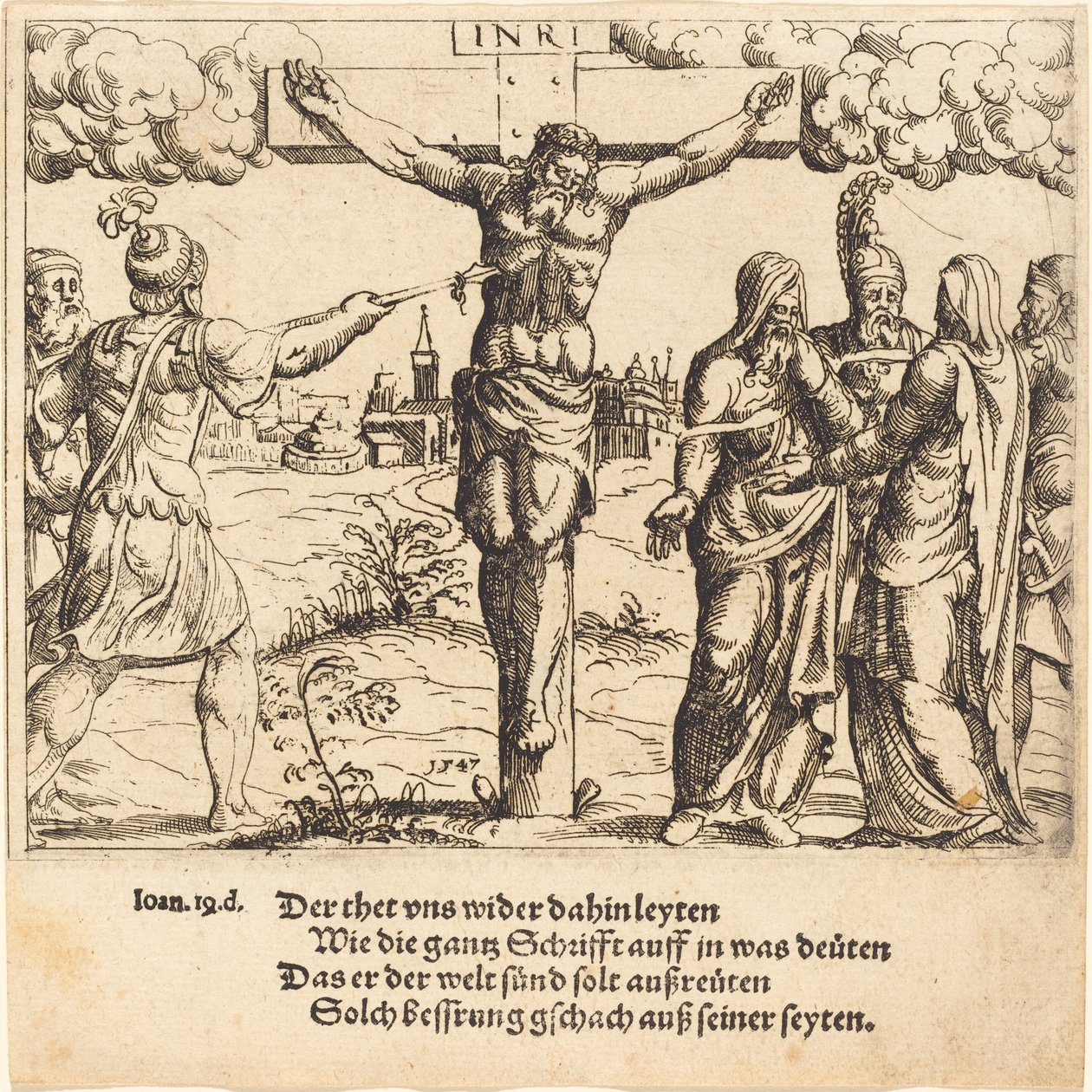 Cristo é trespassado com a lança, 1547. de Augustin Hirschvogel
