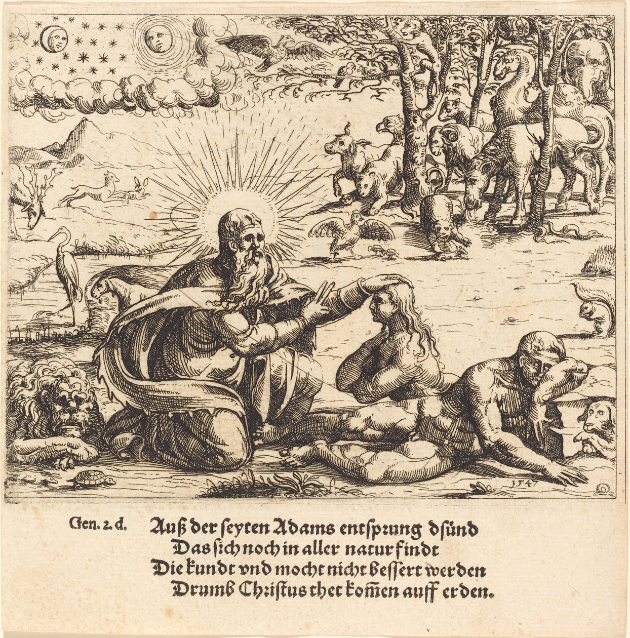 Criação de Eva, 1547. de Augustin Hirschvogel
