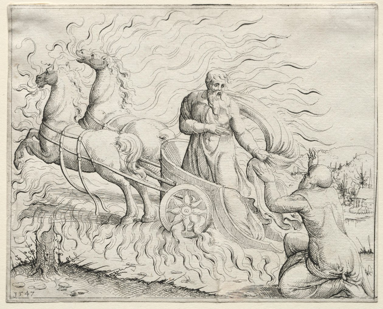 Elias sobe ao céu, 1547. de Augustin Hirschvogel