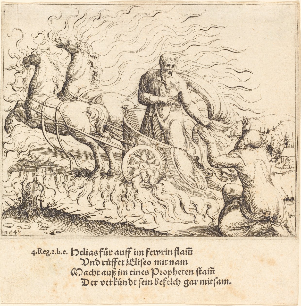 Elias é levado ao céu, 1547. de Augustin Hirschvogel