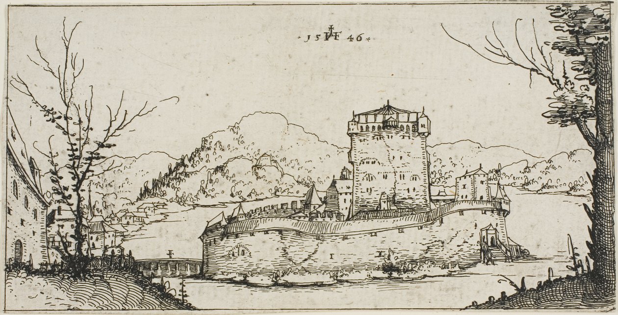 Fortaleza em um lago de Augustin Hirschvogel