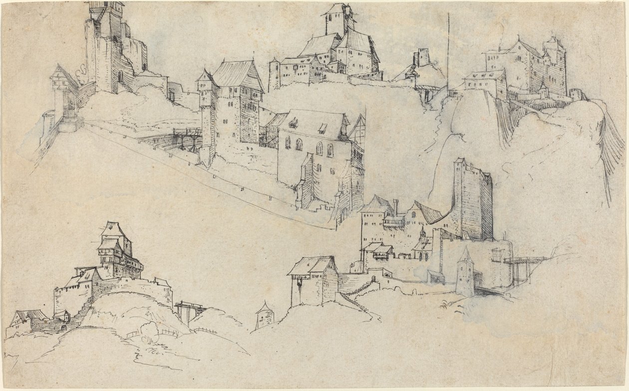 Castelos no topo da colina de Augustin Hirschvogel