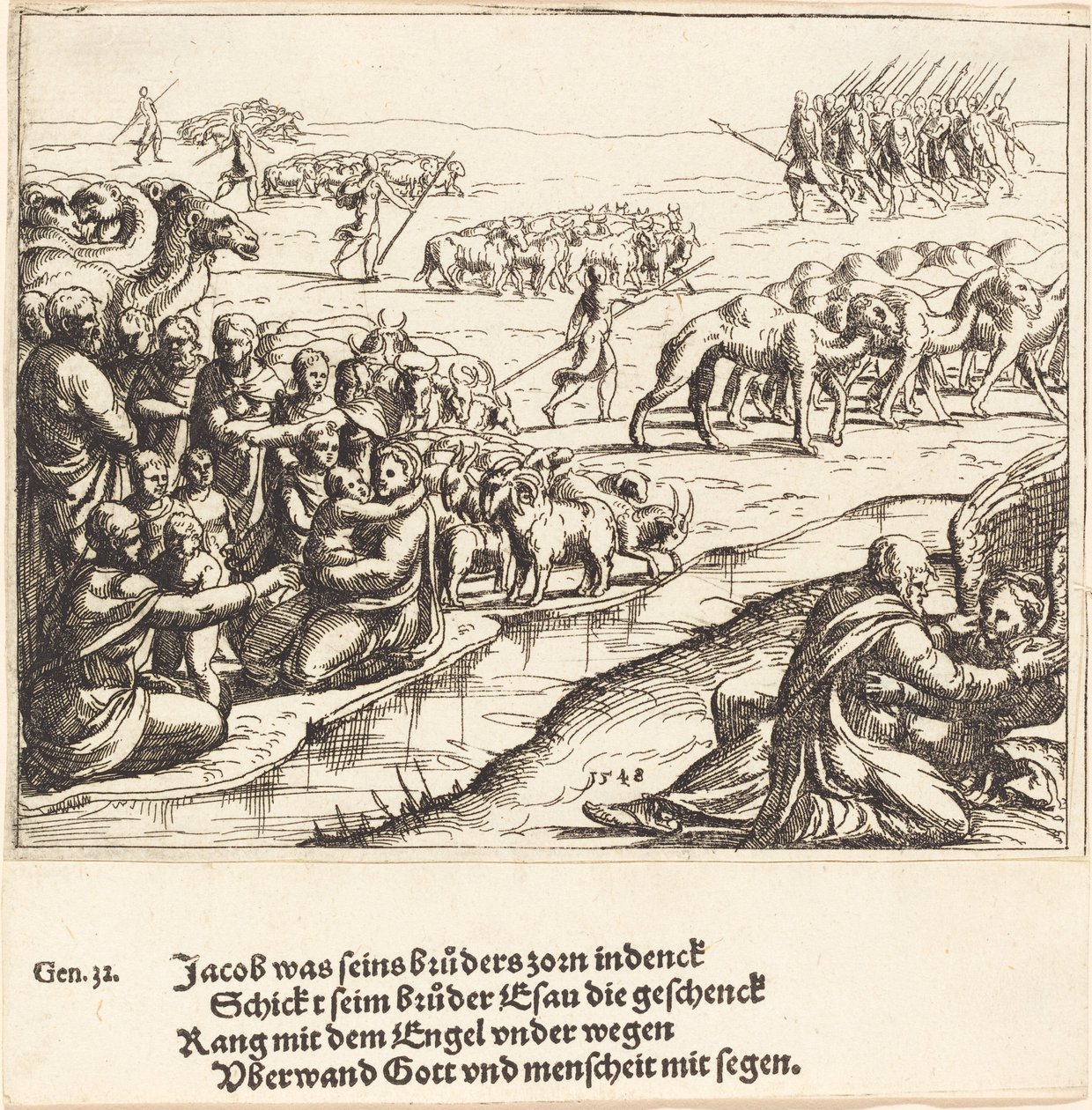 Jacob lutando com o anjo, 1548. de Augustin Hirschvogel