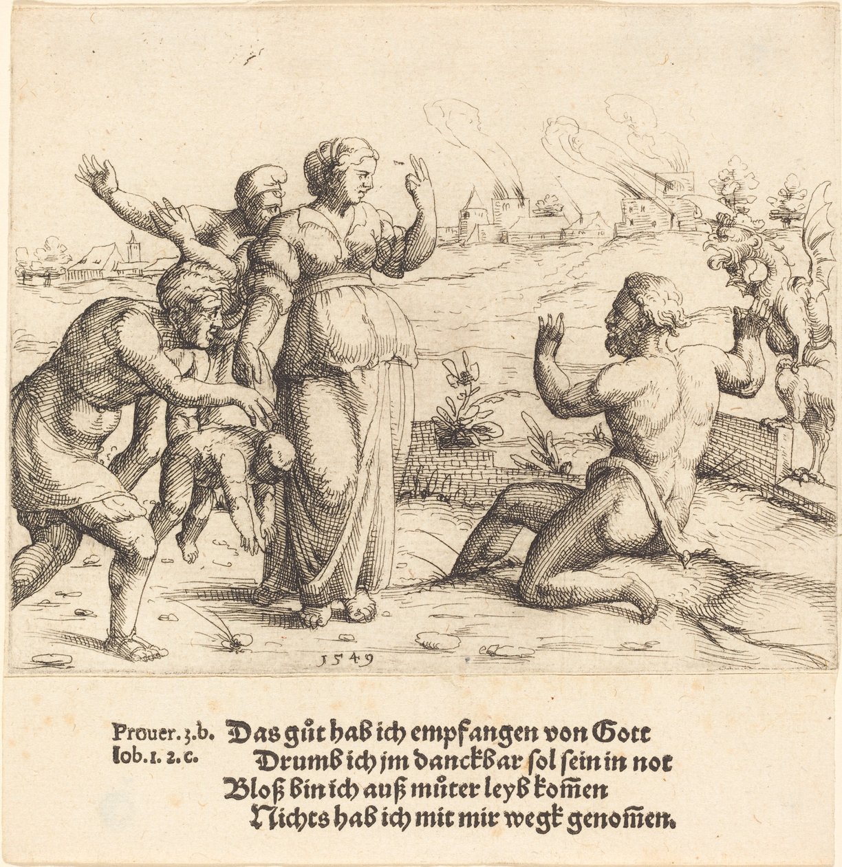 Jó fica sabendo de seus infortúnios, 1549. de Augustin Hirschvogel