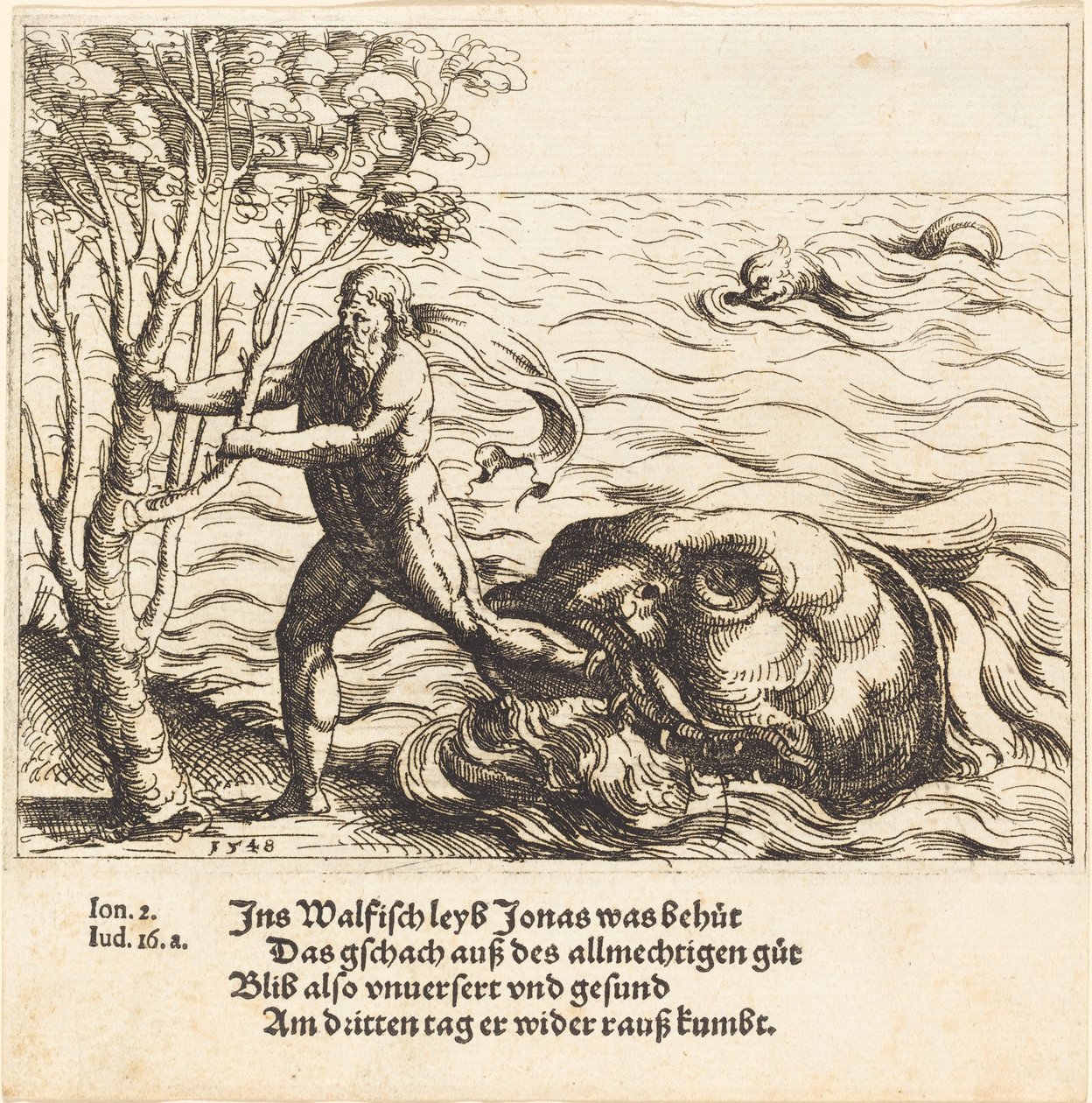 Jonas é libertado da baleia, 1548. de Augustin Hirschvogel