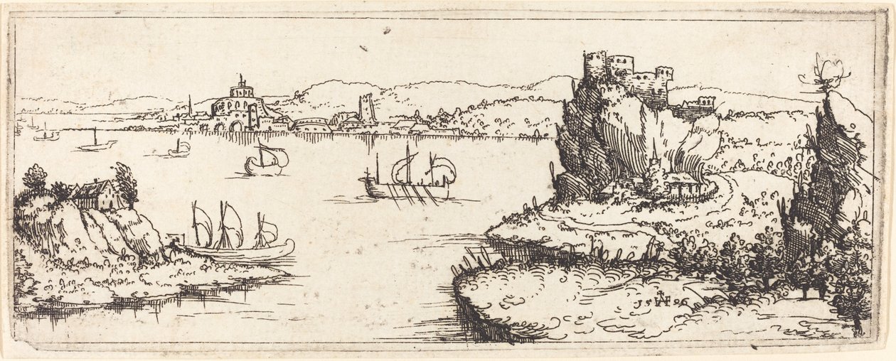 Paisagem com barcos a vela de Augustin Hirschvogel
