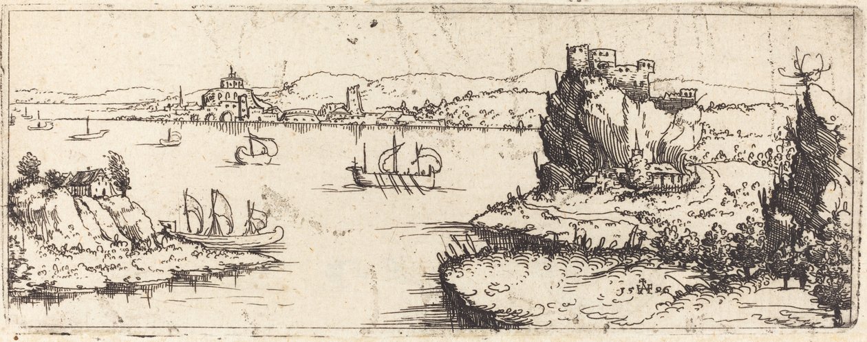 Paisagem com Veleiros [placa inferior], 1546. de Augustin Hirschvogel