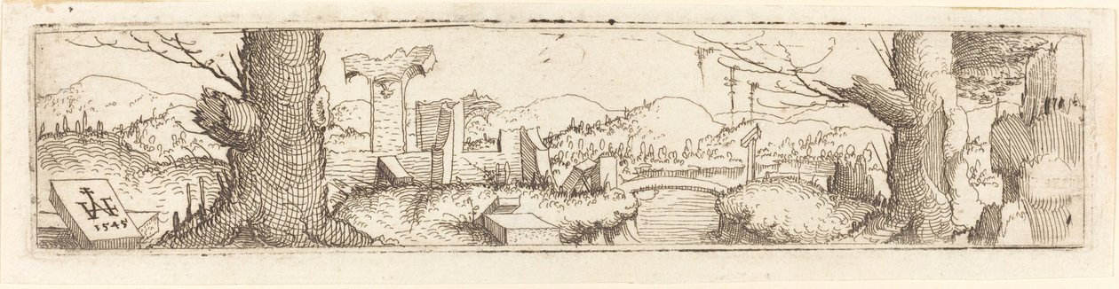 Paisagem com um riacho e ruínas de Augustin Hirschvogel