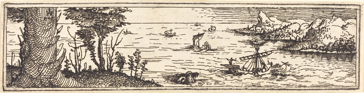 Paisagem com lago e veleiros de Augustin Hirschvogel