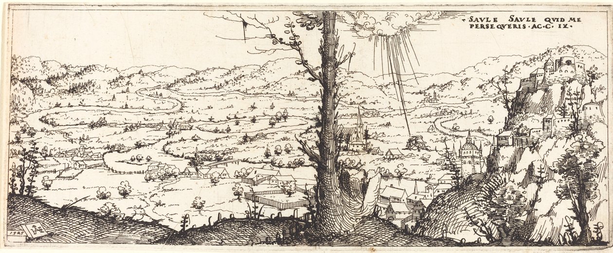 Paisagem com a conversão de São Paulo de Augustin Hirschvogel
