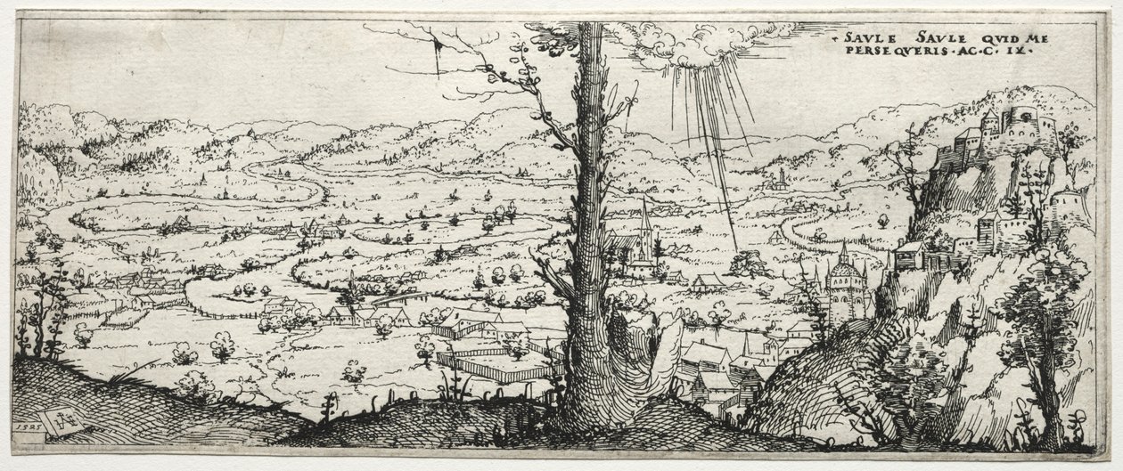 Paisagem com a conversão de Saulo, 1545. de Augustin Hirschvogel