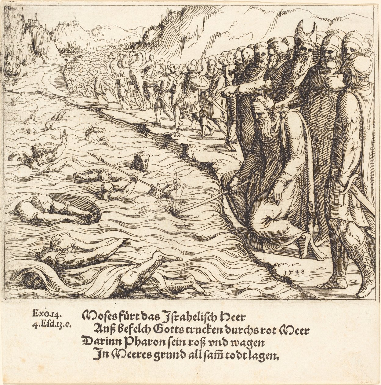 Moisés fechando o Mar Vermelho de Augustin Hirschvogel