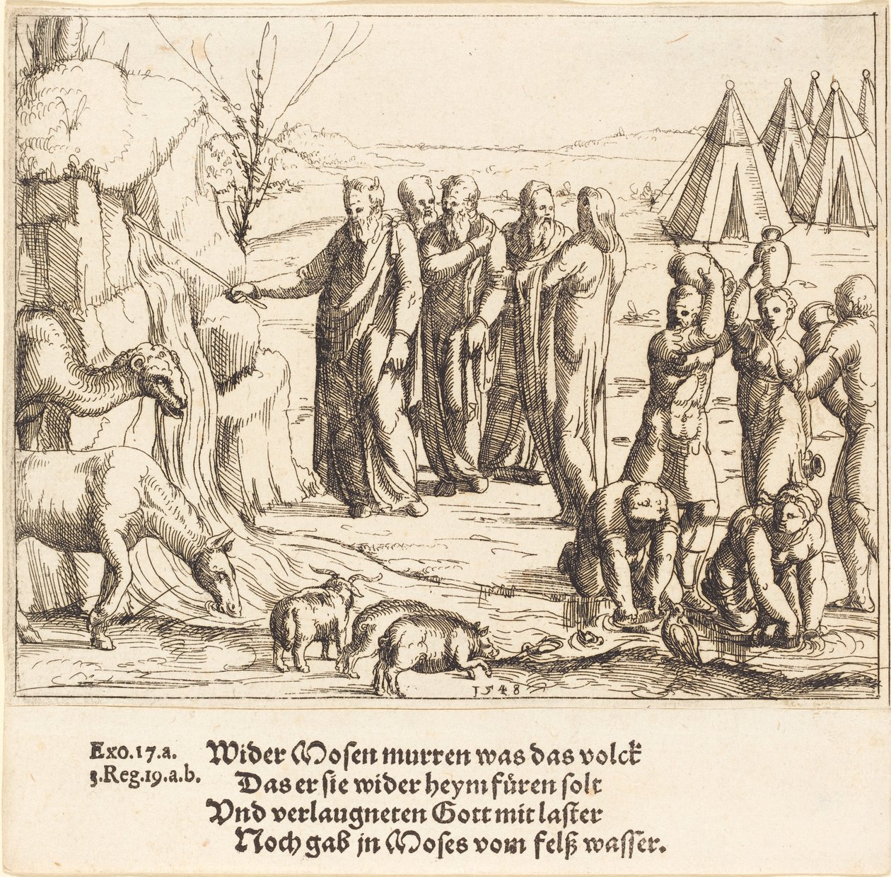 Moisés batendo na rocha de Augustin Hirschvogel