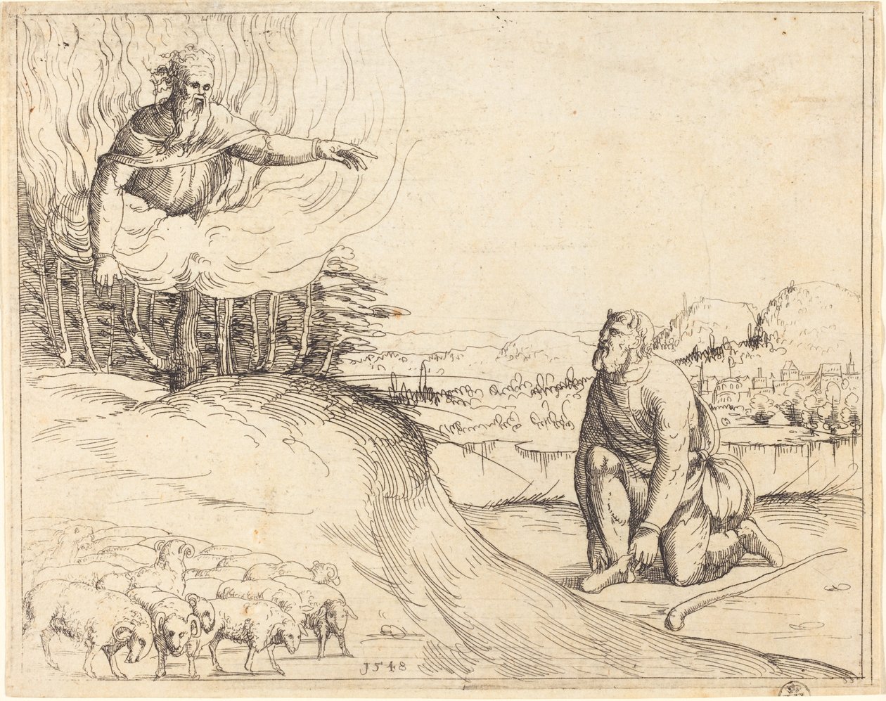 Moisés e a Sarça Ardente de Augustin Hirschvogel