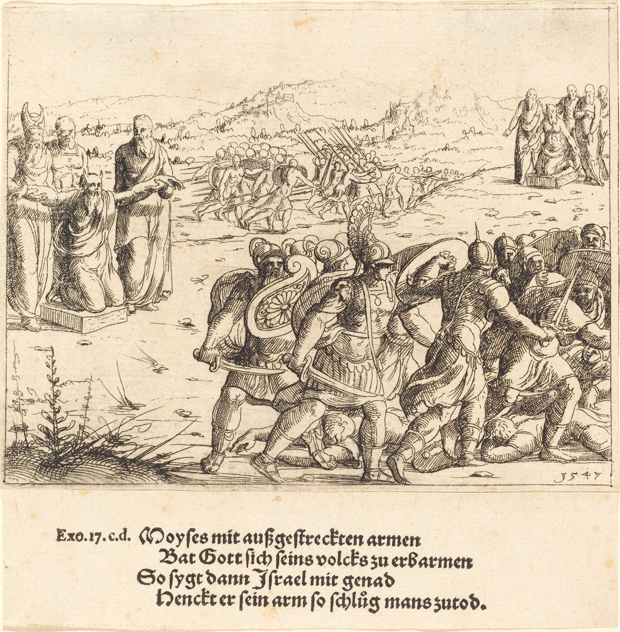 Moisés com os braços estendidos de Augustin Hirschvogel