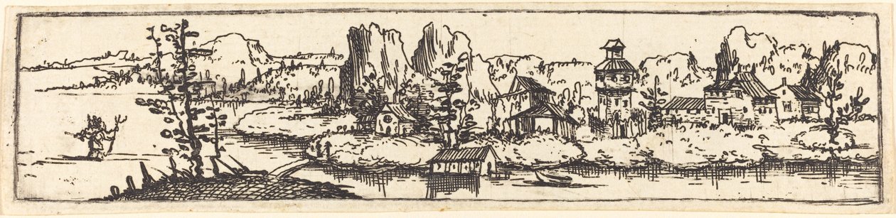 Paisagem fluvial com São Cristóvão de Augustin Hirschvogel