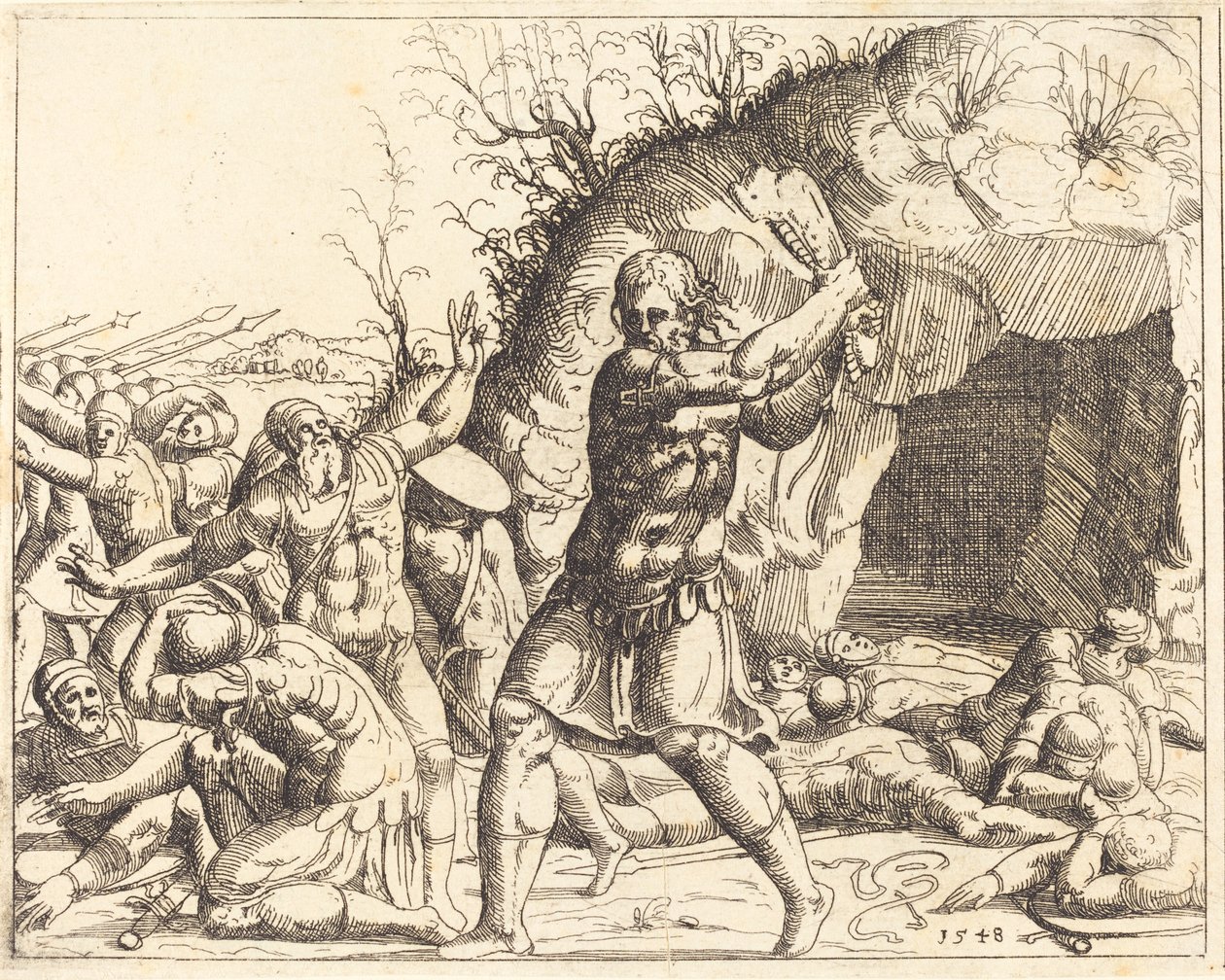Sansão mata os filisteus de Augustin Hirschvogel