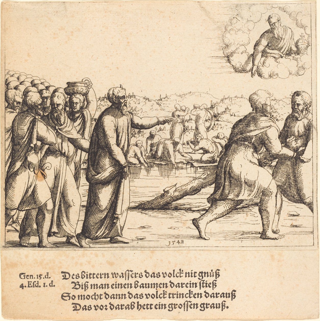 O Senhor adoça as águas de Mara, 1548. de Augustin Hirschvogel