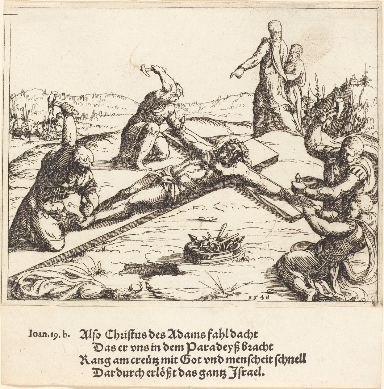 O Pregar na Cruz, 1548. de Augustin Hirschvogel