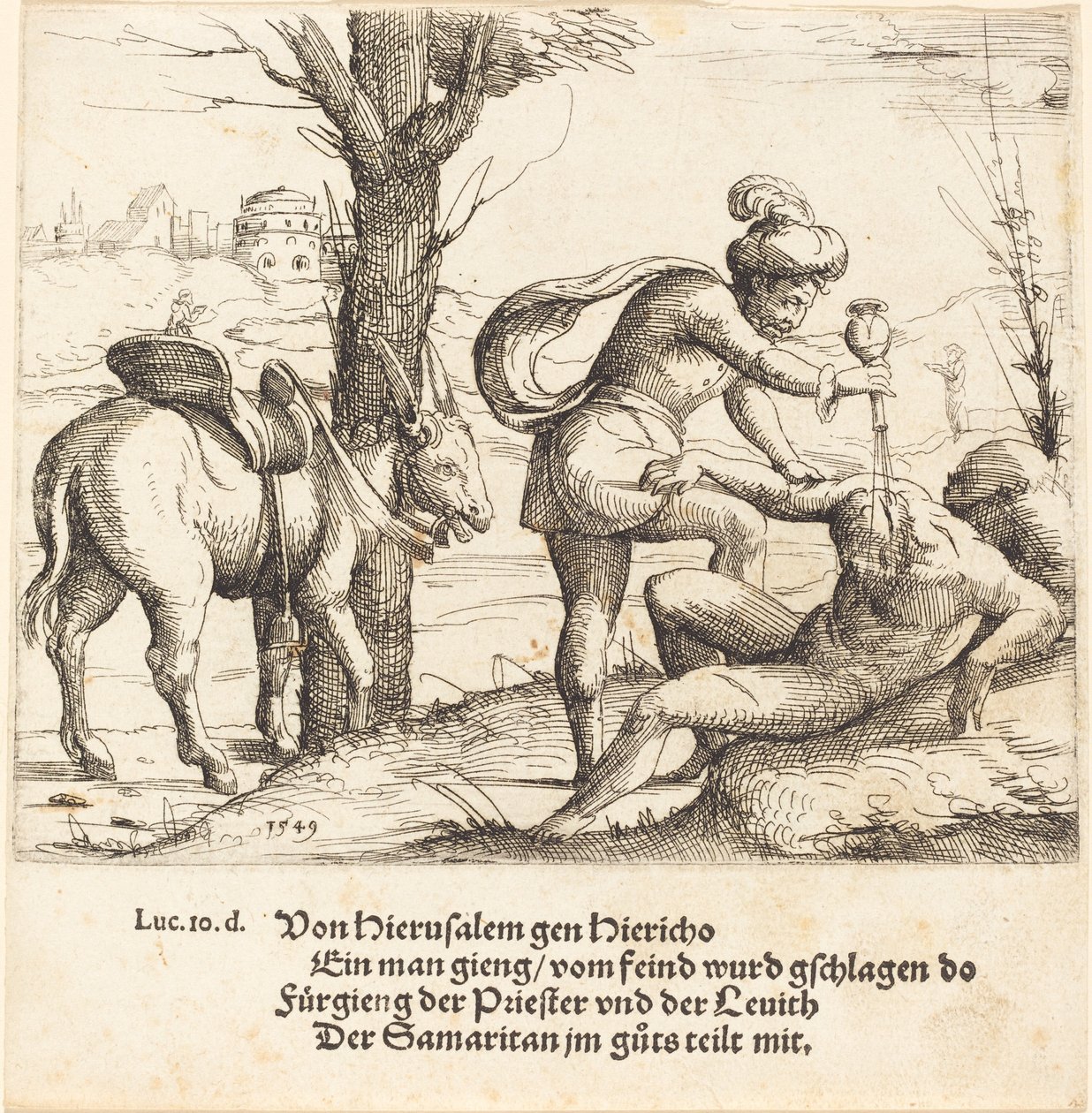 A Parábola do Bom Samaritano, 1549. de Augustin Hirschvogel