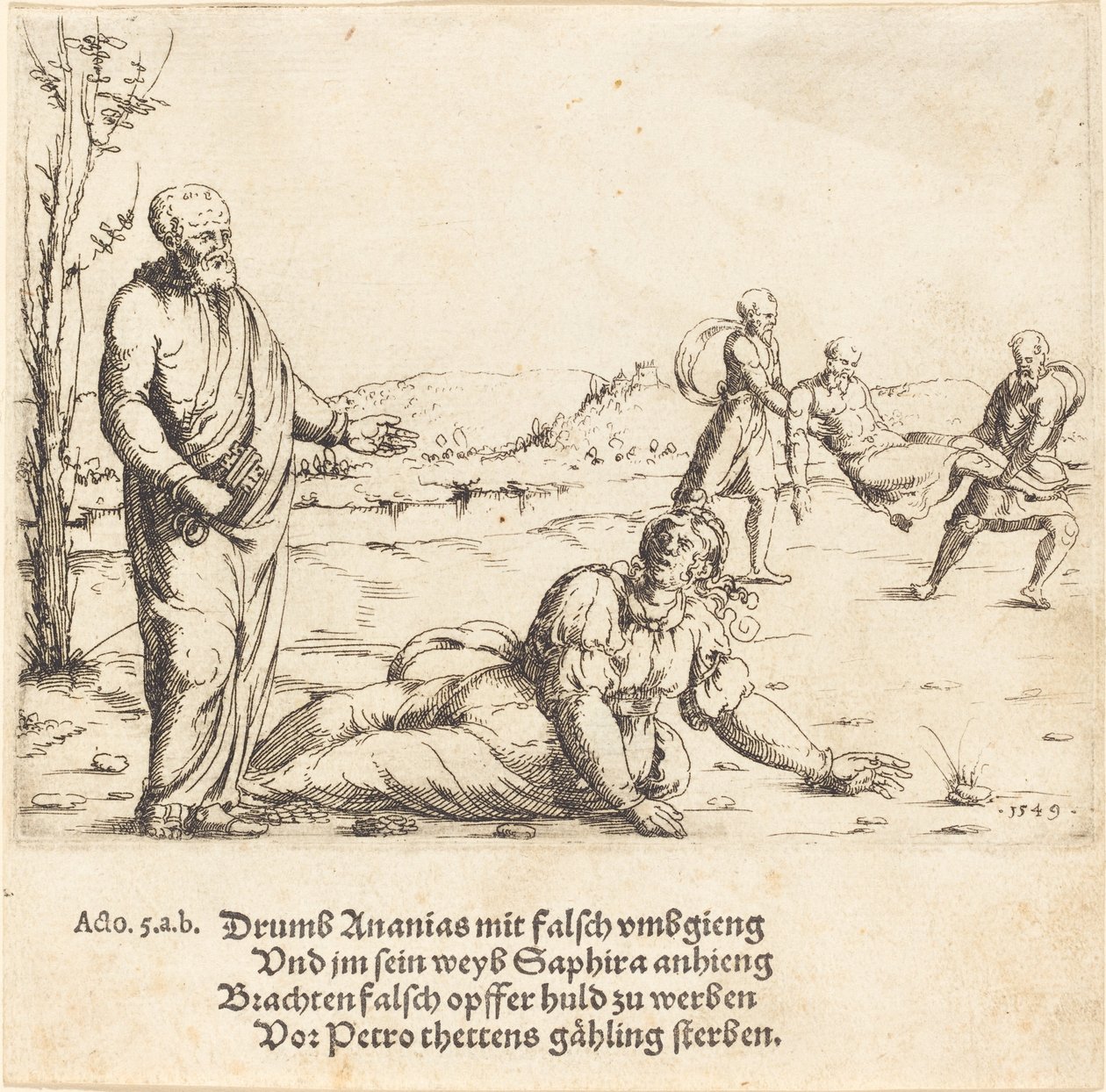 O Castigo de Ananias e Safira de Augustin Hirschvogel