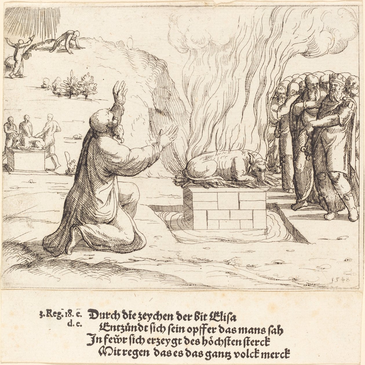 Os sacrifícios rivais de Elias e os sacerdotes de Baal de Augustin Hirschvogel
