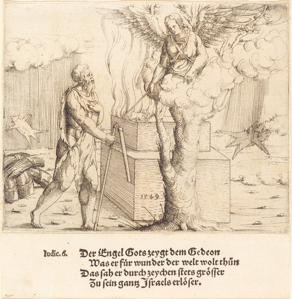 O Sacrifício de Gideão, 1549. de Augustin Hirschvogel