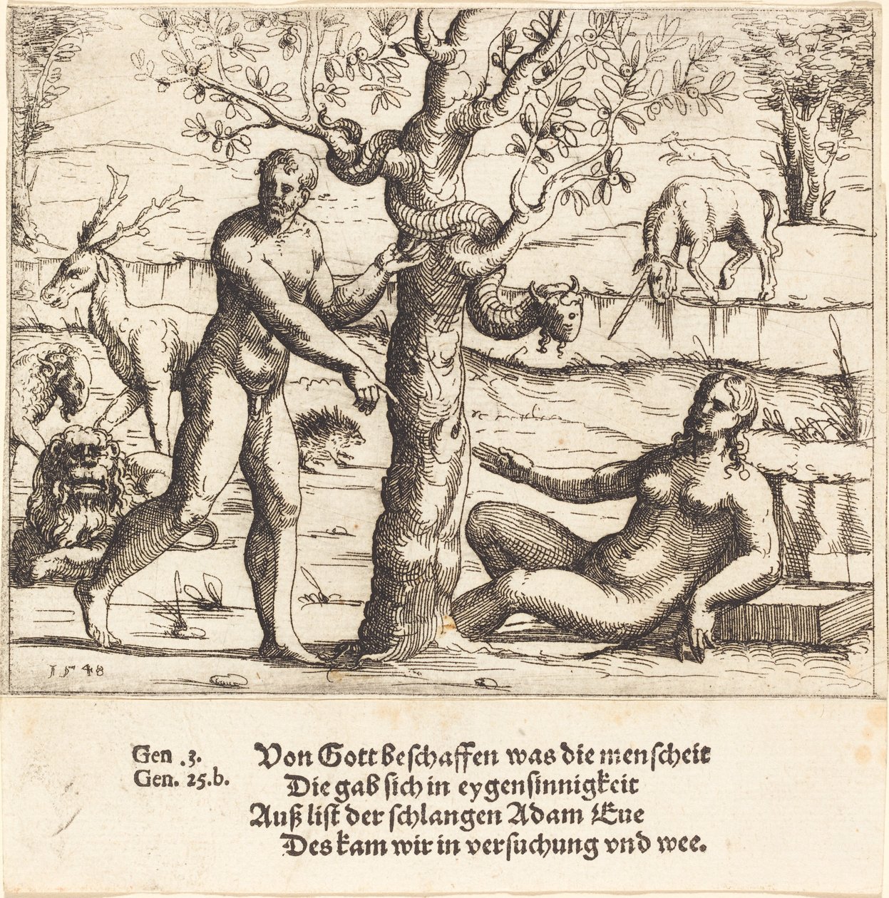 A Tentação de Eva, 1548. de Augustin Hirschvogel