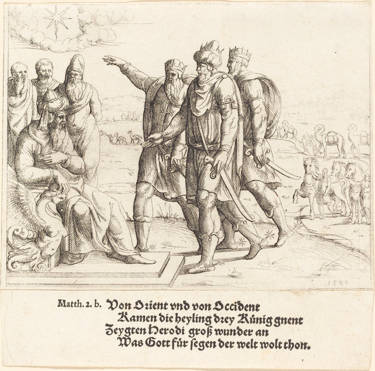 Os Três Reis Contam a Herodes o Nascimento de Cristo de Augustin Hirschvogel