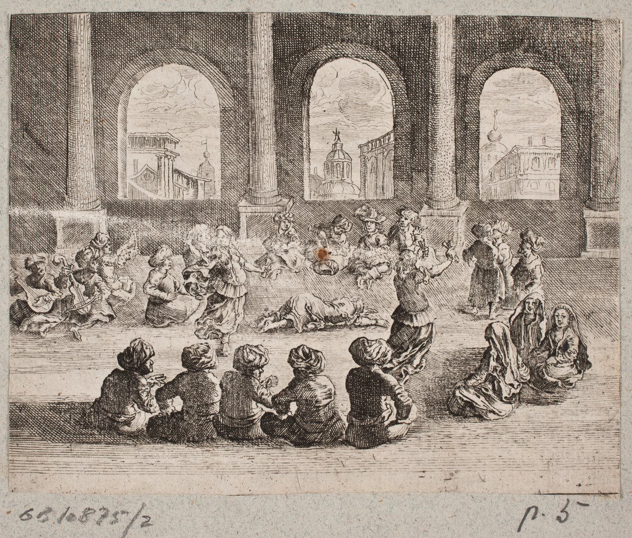 Interior do palácio oriental com companhia animada por dançarinos de Augustin John